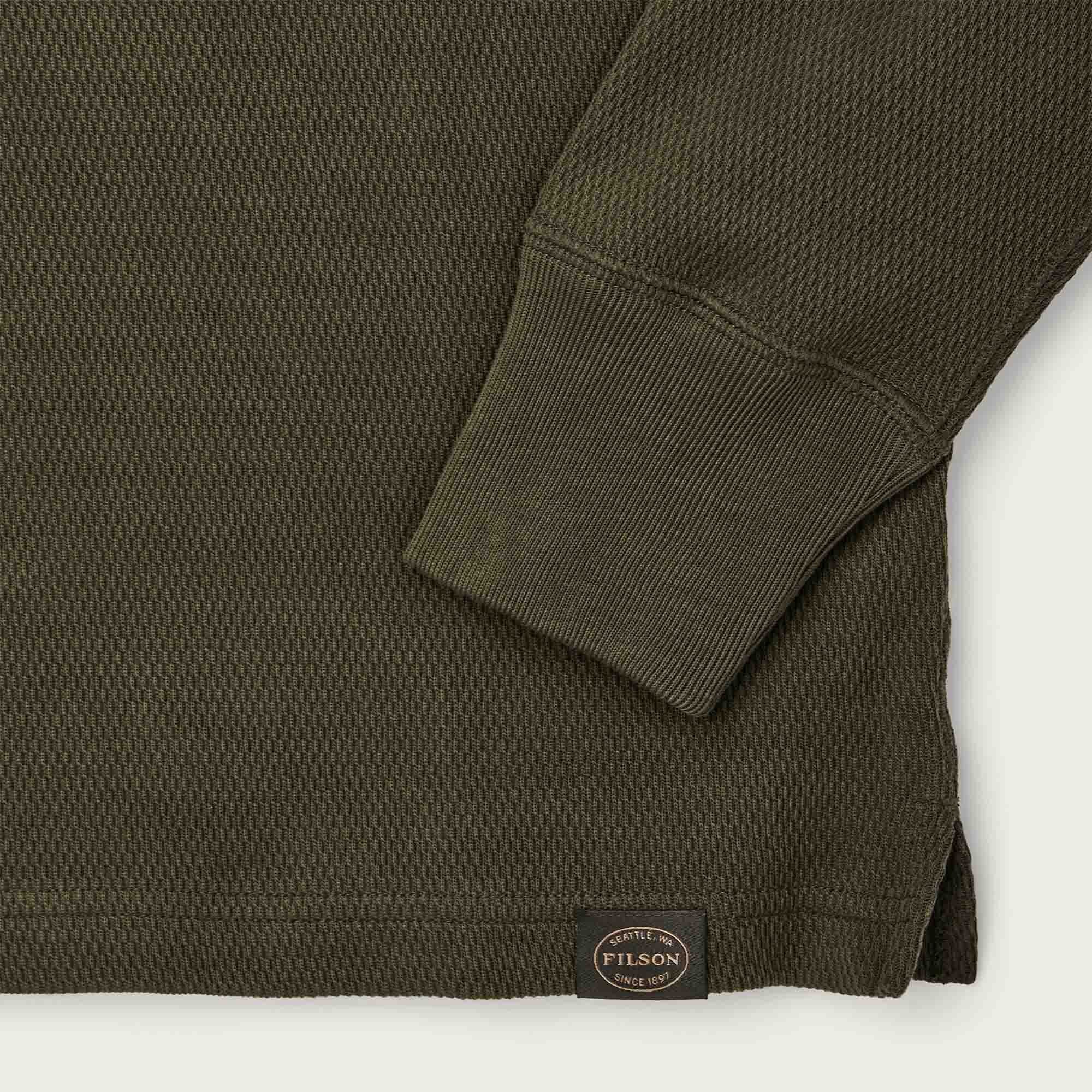 Filson Waffle Knit Henley in Mossy Rock, alternate detail view