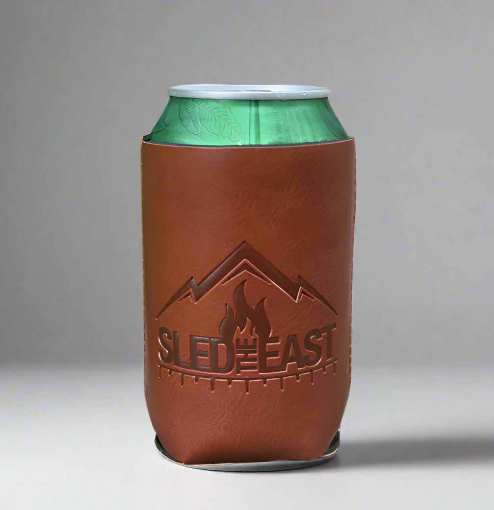 Sled the East Rustic Leather Koozie