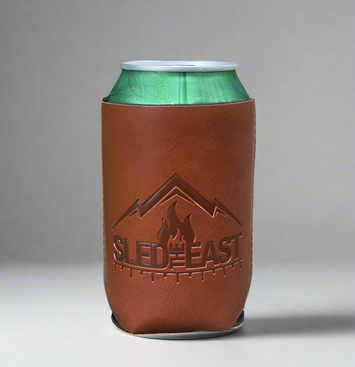 Sled the East Rustic Leather Koozie