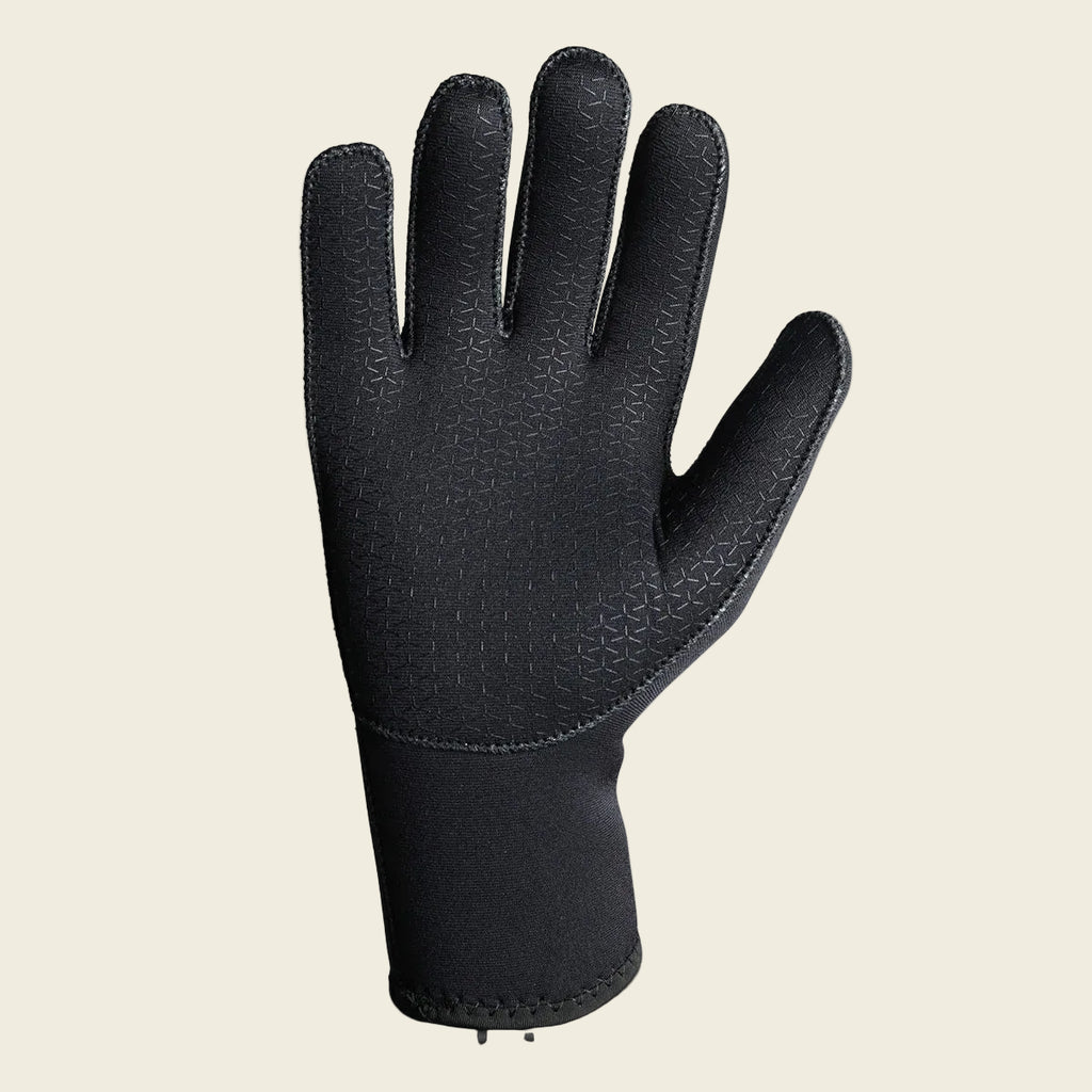 Black glove with textured palm on a white background