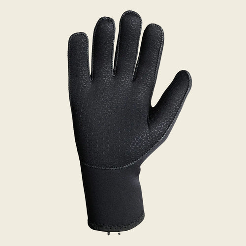 Black glove with textured palm on a white background
