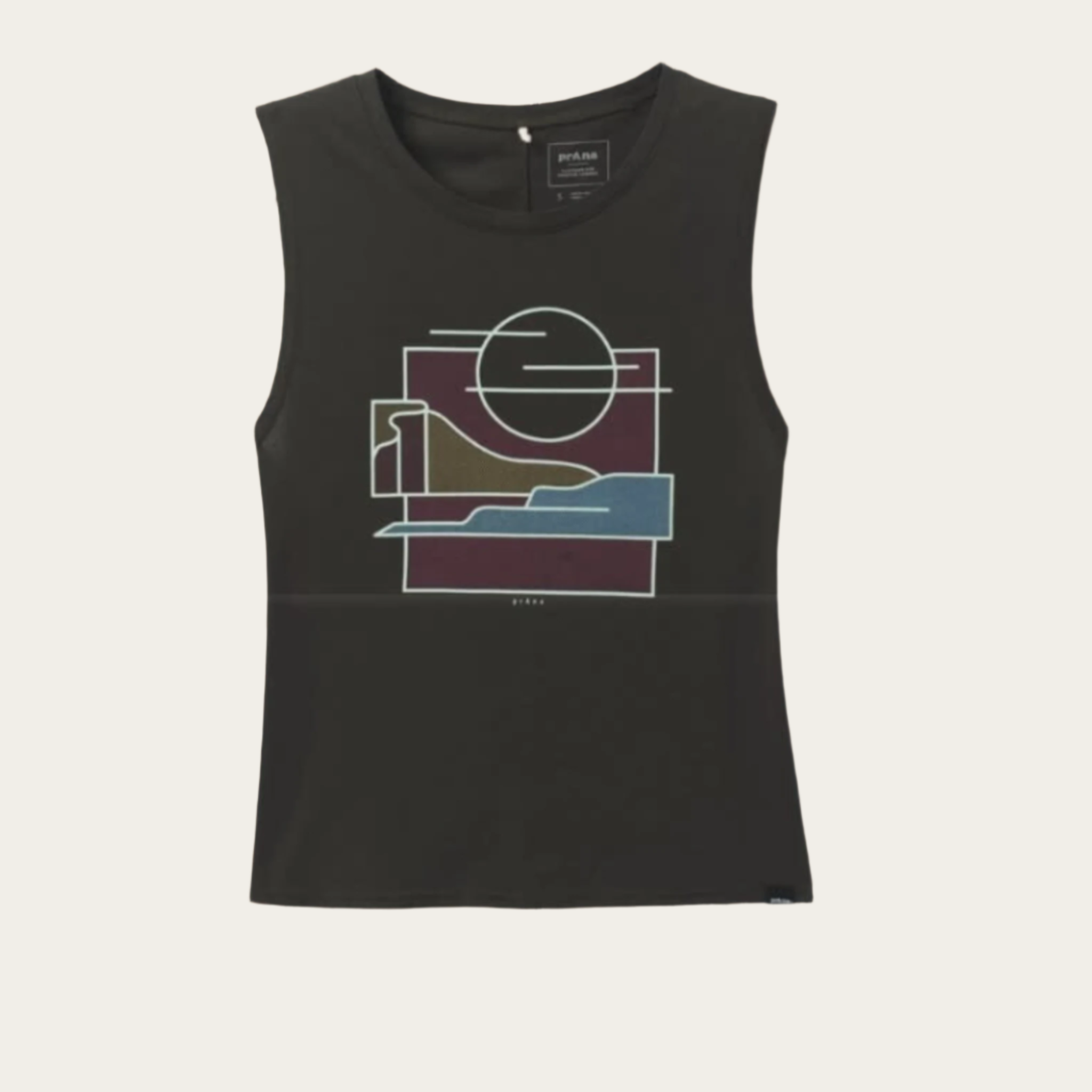 prAna W's Organic Graphic Sleeveless Washed Black Throwback