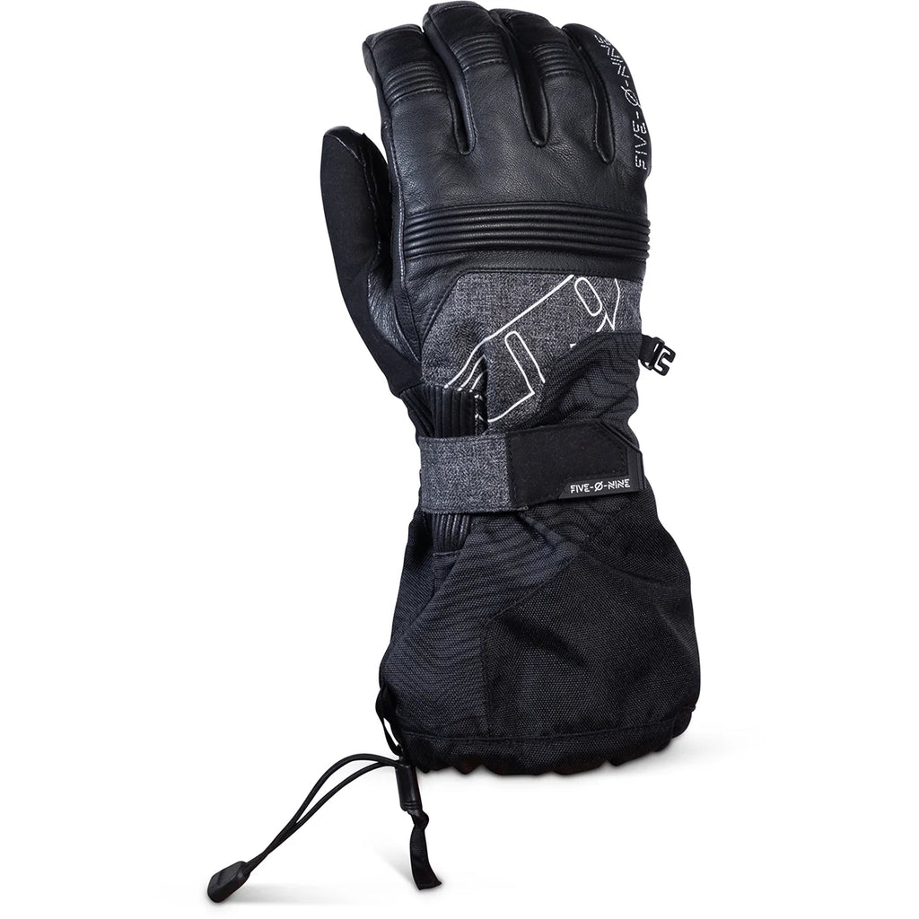Black glove with text on a white background