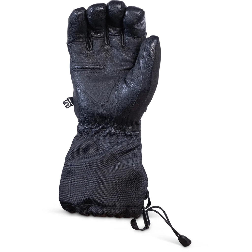 Black glove with text on a white background