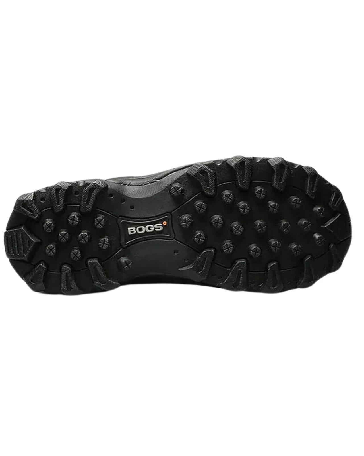 Black shoe sole with Bogs logo on a white background
