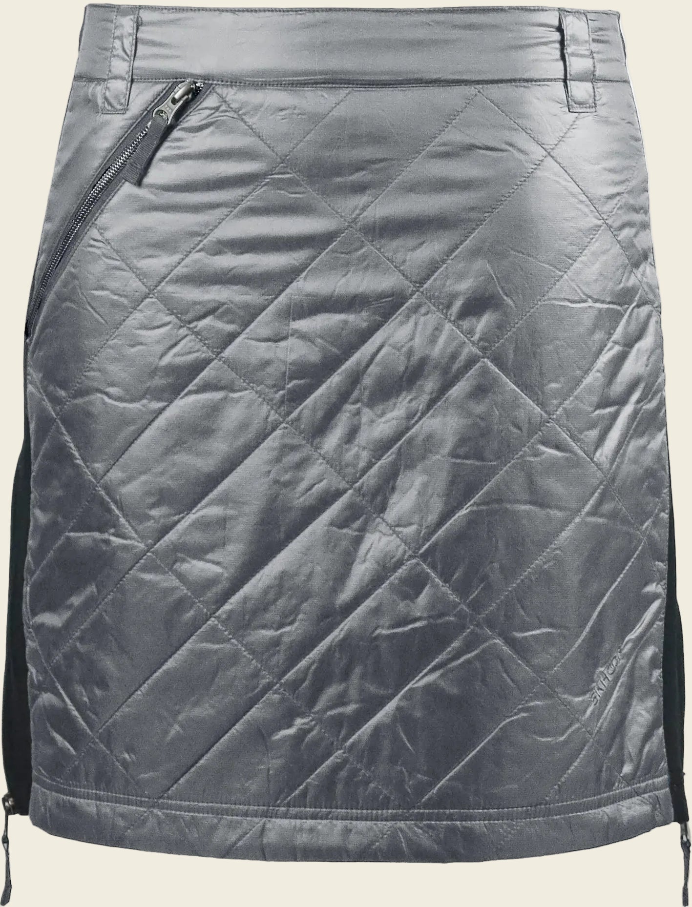 Quilted gray skirt with a zipper on a white background