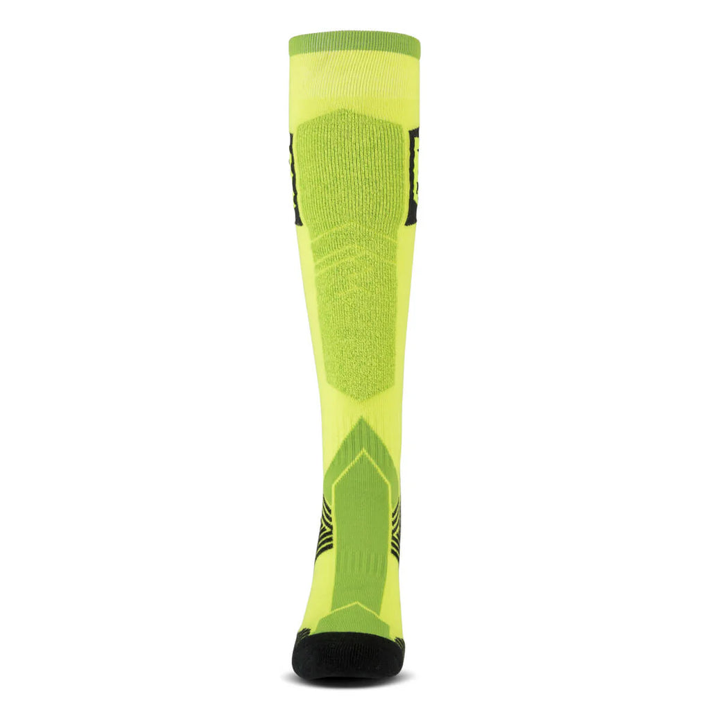 Bright yellow ski sock on a white background
