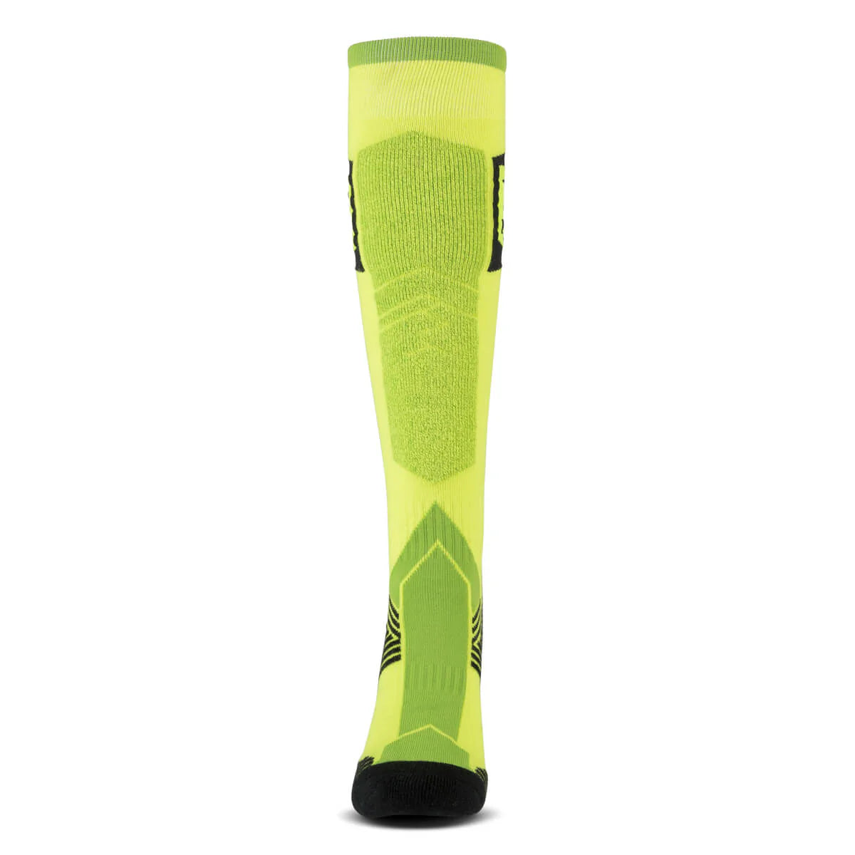 Bright yellow ski sock on a white background