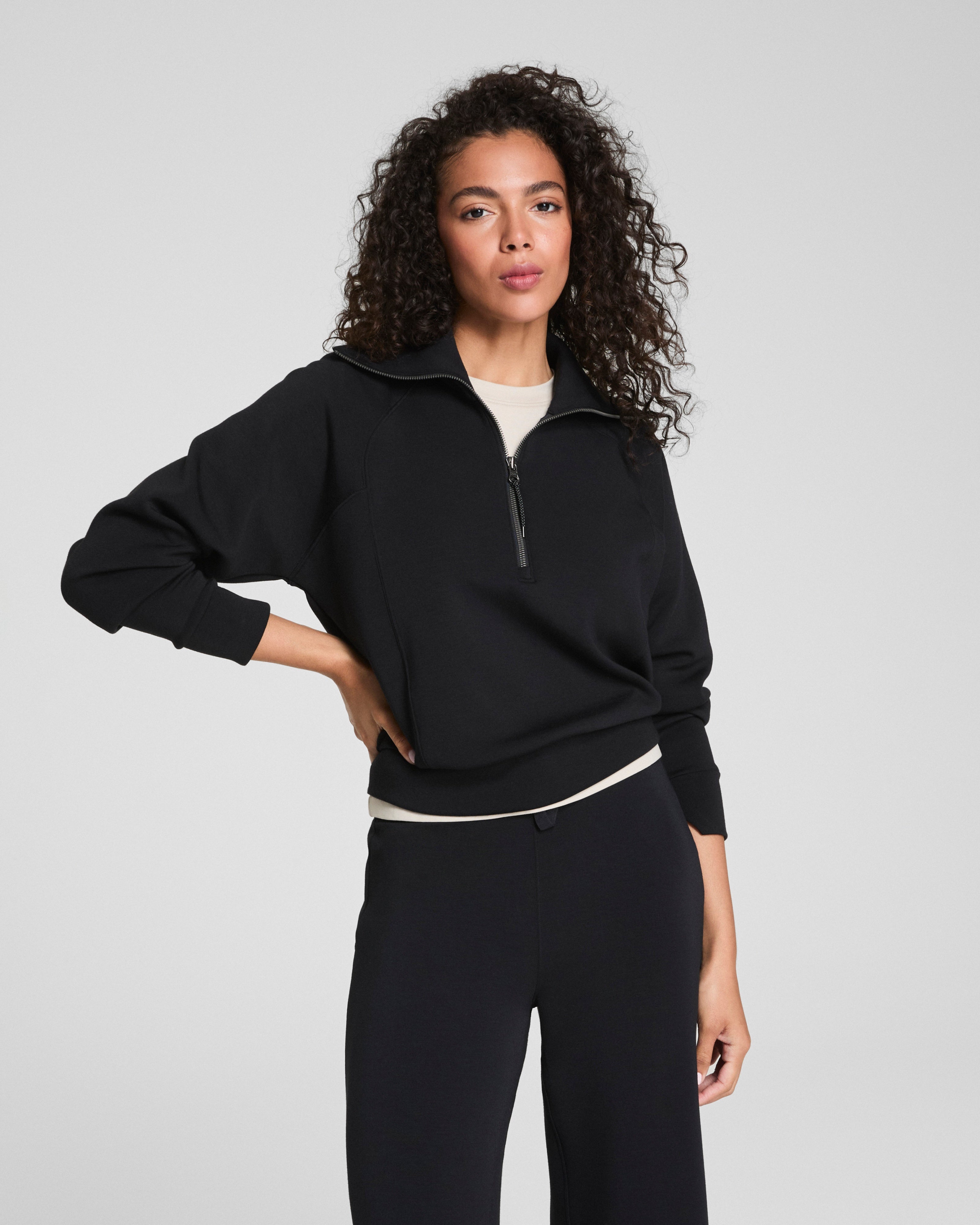 Spanx Airessentials Half Zip | Very Black