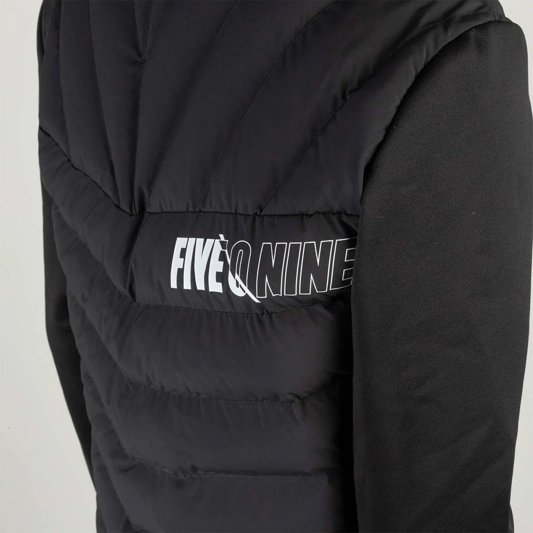 Black puffer jacket with 'FIVE NINE' logo on a light gray background