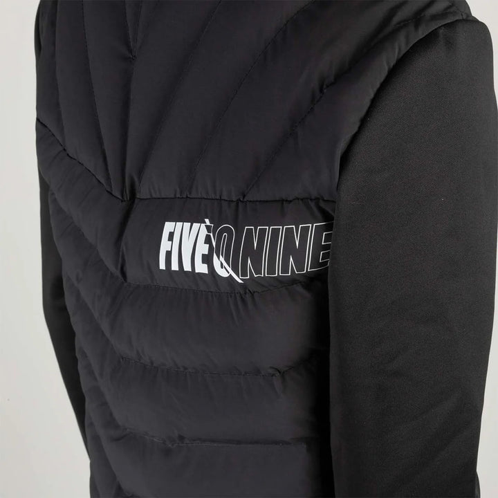 Black puffer jacket with 'FIVE NINE' logo on a light gray background